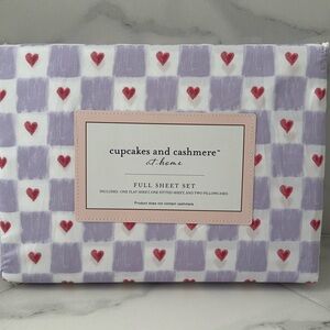 NEW Cupcakes & Cashmere Valentines check hearts sheet set Full